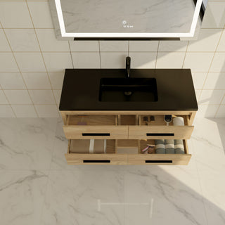 Meuble-lavabo autoportant en chêne brut de 48" avec Comptoir en quartz noir reconstitué