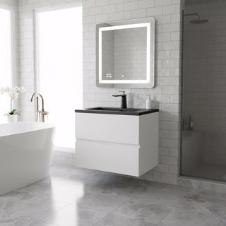 Meuble-lavabo mural blanc 24" avec Comptoir en quartz noir reconstitué