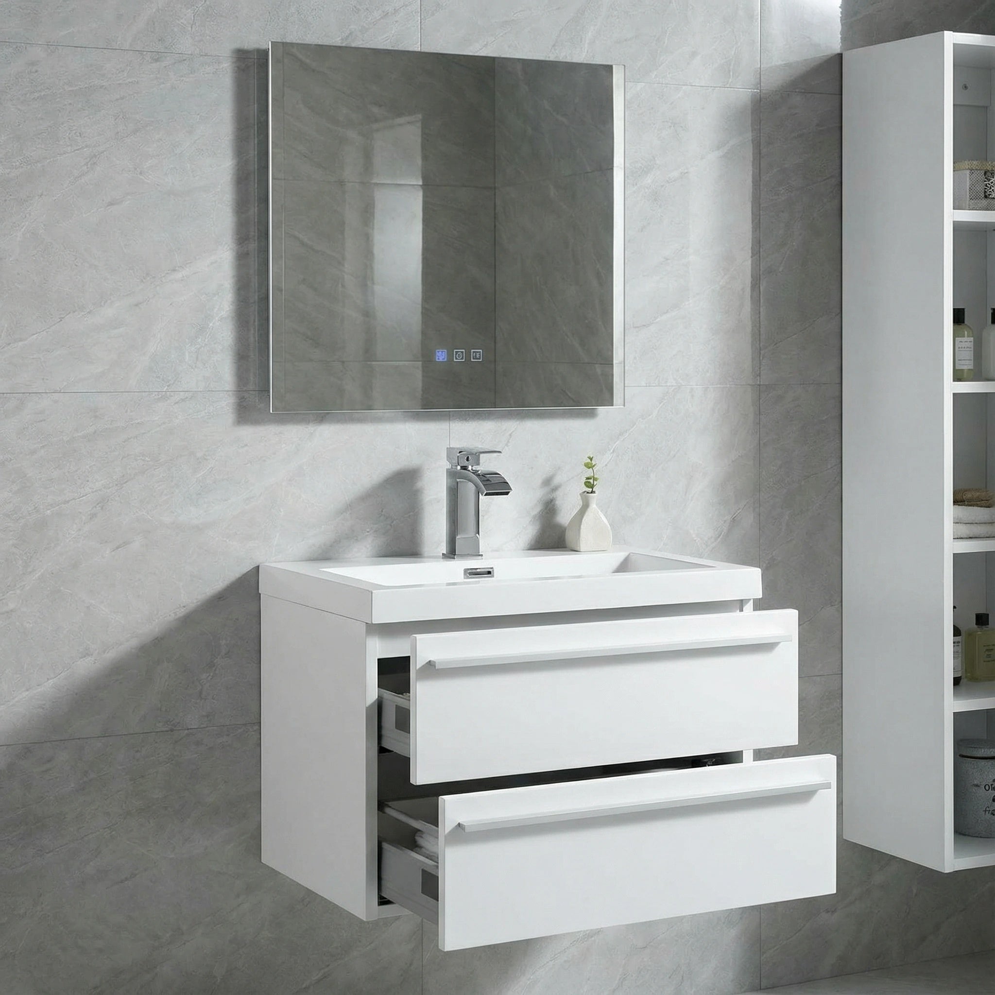 Meuble-lavabo mural blanc 24" avec Comptoir en polymarbre blanc