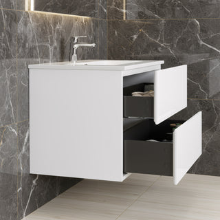 40" White Wall Mount Bathroom Vanity with White Polymarble Countertop