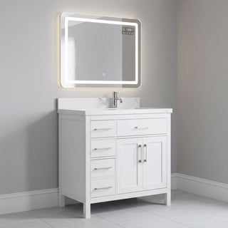 36" White Freestanding Single Sink Bathroom Vanity with Engineered Calcutta Marble Countertop