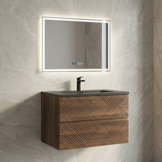 Meuble-Lavabo Mural 30po Noyer avec Comptoir de Quartz d'ingénierie Noir