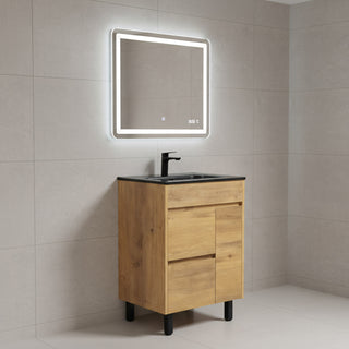 Meuble-Lavabo Autoportant 24po Chêne Givré avec Comptoir de Céramique Noir