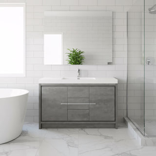 60" Cement Freestanding Single Sink Bathroom Vanity with White Polymarble Countertop