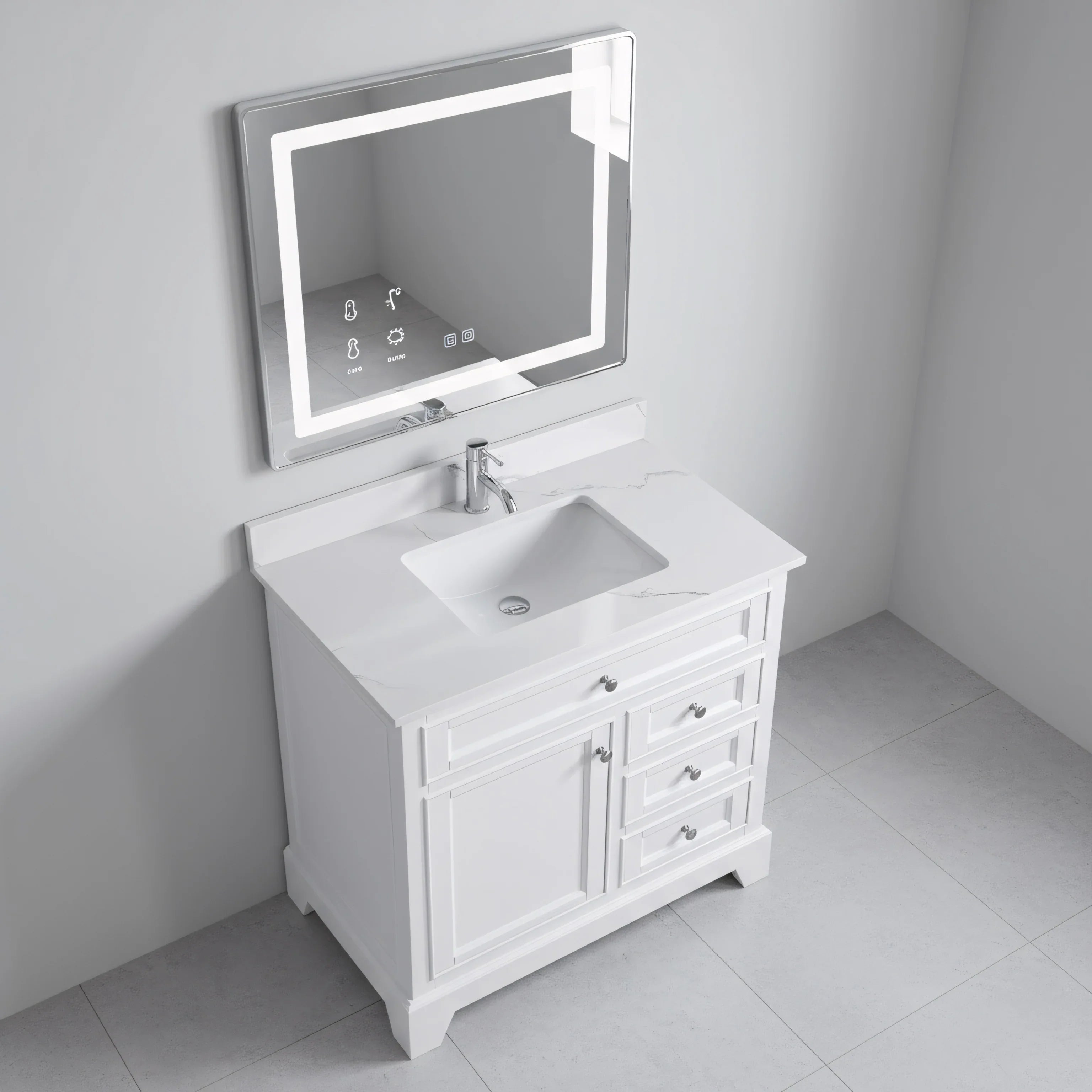 Meuble-lavabo de salle de bain autoportant blanc 36" avec Comptoir en marbre Calcutta reconstitué