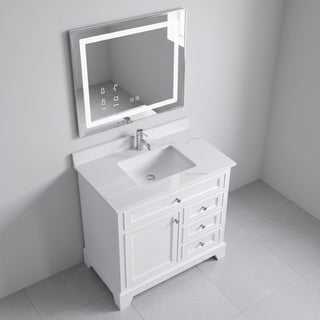 36" White Freestanding Bathroom Vanity with Engineered Calcutta Marble Countertop