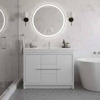 48" Glossy White Freestanding Single Sink Bathroom Vanity with White Polymarble Countertop