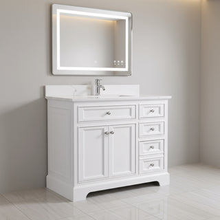 42" White Freestanding Single Sink Bathroom Vanity with Engineered Calcutta Marble Countertop