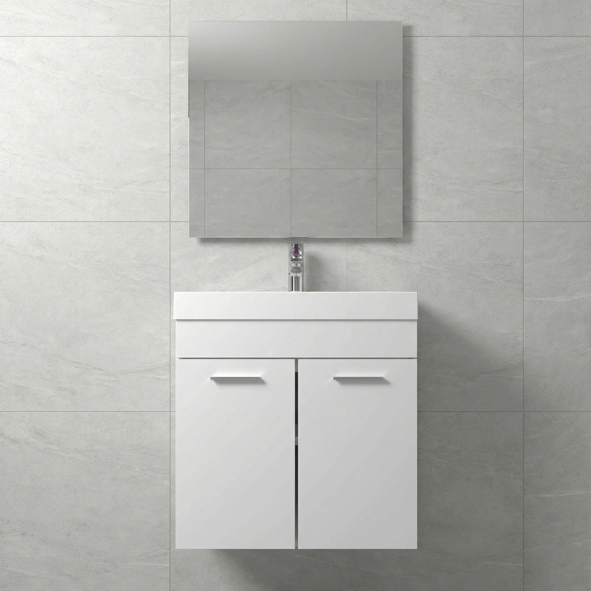 20" White Wall-Mount Single Sink Bathroom Vanity with White Polymarble Countertop