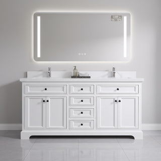 72" White Freestanding Double Sink Bathroom Vanity with Engineered Calcutta Marble Countertop
