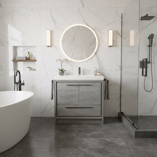 Meuble-Lavabo Autoportant 36po Ciment avec Comptoir de Polymarbre Blanc 