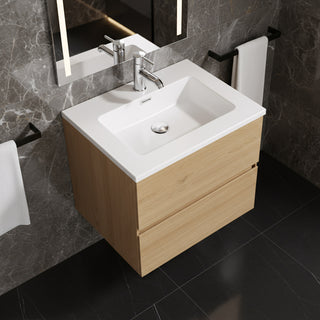 Meuble-Lavabo Mural 24po Chêne Brut avec Comptoir de Polymarbre Blanc