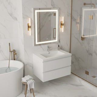 Meuble-Lavabo Mural 30po Blanc Brillant avec Comptoir de Polymarbre Blanc 