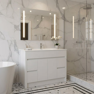 48" Matte White Freestanding Bathroom Vanity with White Ceramic Countertop