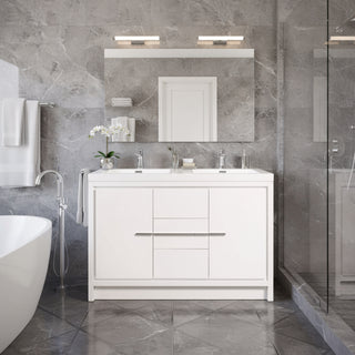 48" Glossy White Freestanding Double Sink Bathroom Vanity with White Polymarble Countertop