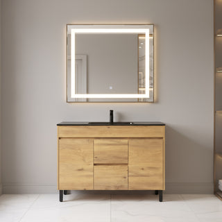 48" Frosted Oak Freestanding Single Sink Bathroom Vanity with Black Ceramic Countetop