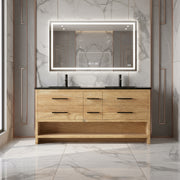 Meuble-Lavabo Autoportant 72po Chêne Brut avec Comptoir de Quartz d'ingénierie Noir