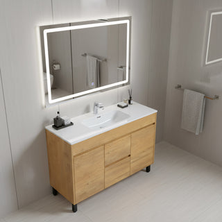 Meuble-Lavabo Autoportant 48 po Chêne Givré avec Comptoir de Céramique Blanc