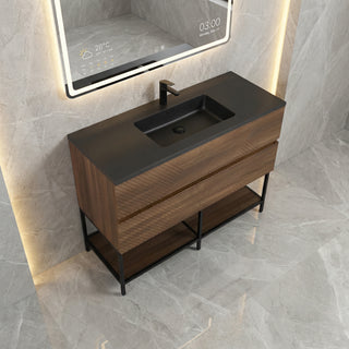 Meuble-Lavabo Mural 48po Noyer avec Comptoir de Quartz d'ingénierie Noir