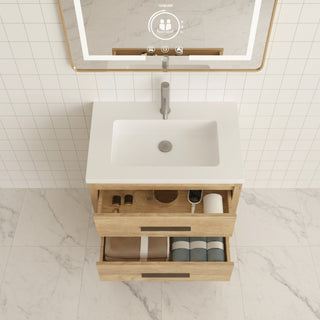 Meuble-lavabo autoportant en chêne brut de 30" avec Comptoir en polymarbre blanc