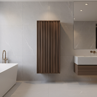 Meuble d'appoint Andorra en noyer, 1 porte avec étagères - Rangement de salle de bain