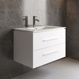 Meuble-Lavabo Mural 30po Blanc Mat avec Comptoir de Céramique Blanc
