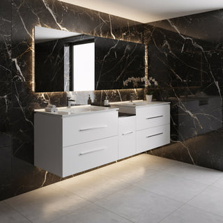 Meuble-Lavabo Mural 72po Blanc Mat avec Comptoir de Céramique Blanc