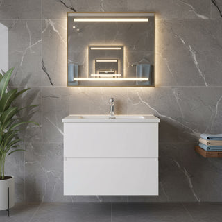 Meuble-Lavabo Mural 24po Blanc avec Comptoir de Polymarbre Blanc
