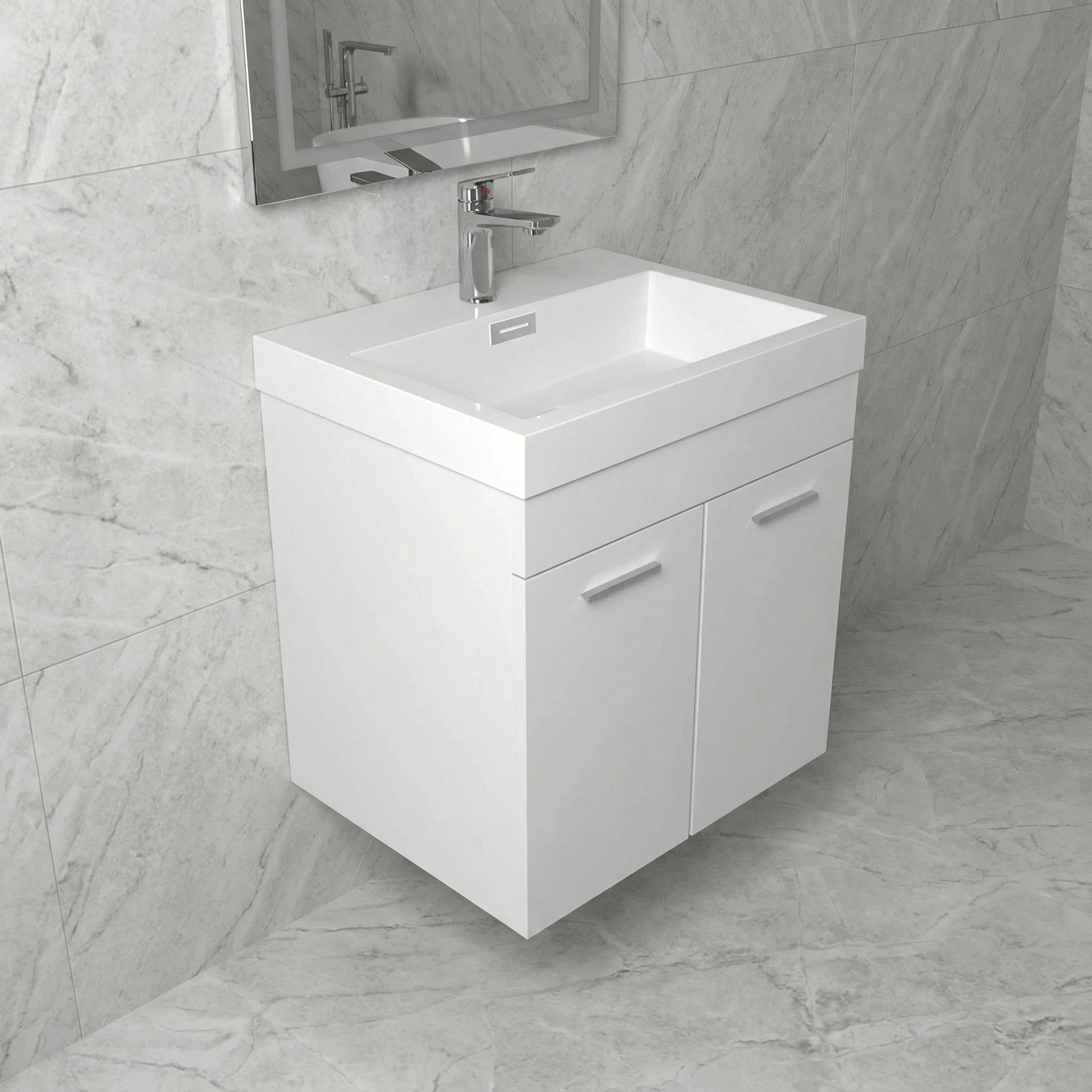 20" White Wall-Mount Single Sink Bathroom Vanity with White Polymarble Countertop