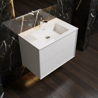 Meuble-lavabo mural blanc 30" avec Comptoir en polymarbre blanc