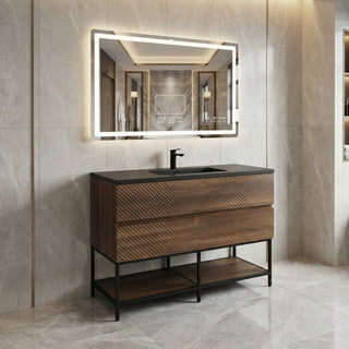 Meuble-Lavabo Mural 48po Noyer avec Comptoir de Quartz d'ingénierie Noir