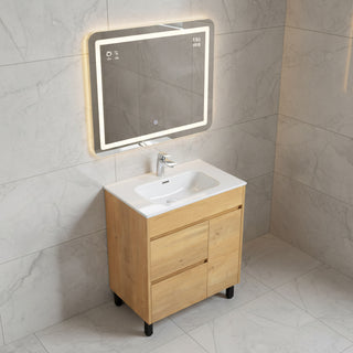 30" Frosted Oak Freestanding Bathroom Vanity with White Ceramic Countertop