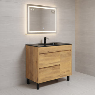 40" Frosted Oak Freestanding Single Sink Bathroom Vanity with Black Ceramic Countetop