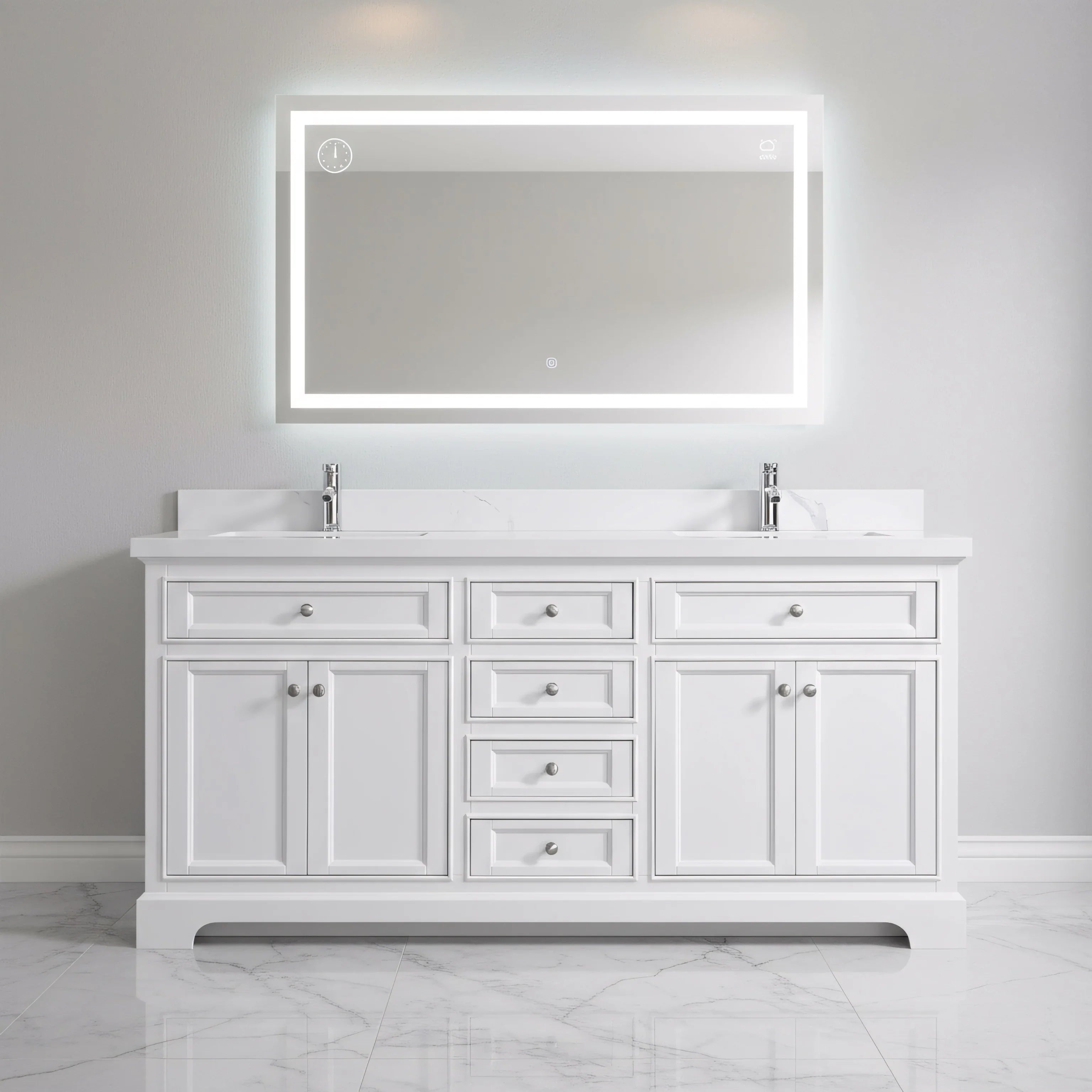 Meuble-Lavabo Autoportant 72po Blanc avec Comptoir de Marbre Ingénierie Calcutta