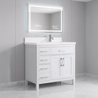 Meuble-Lavabo Autoportant 36po Blanc avec Comptoir de Quartz Blanche Neige