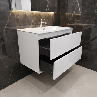 Meuble-lavabo mural blanc 36" avec Comptoir en polymarbre blanc