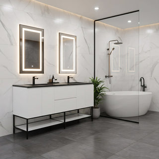 Meuble-Lavabo Mural 72po Blanc avec Comptoir de Quartz d'ingénierie Noir
