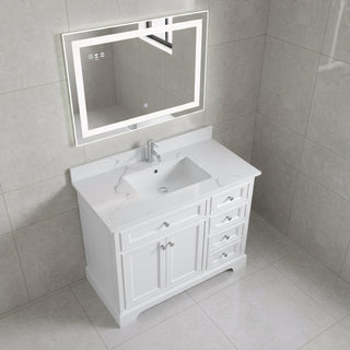 42" White Freestanding Single Sink Bathroom Vanity with Engineered Calcutta Marble Countertop