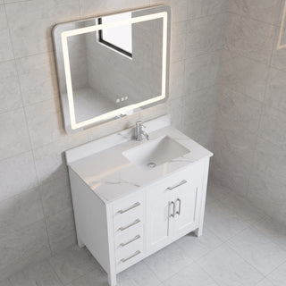 36" White Freestanding Single Sink Bathroom Vanity with Engineered Calcutta Marble Countertop