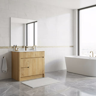 Meuble-Lavabo Autoportant 36 Chêne Givré avec Comptoir en Céramique