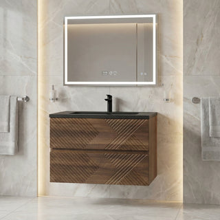 Meuble-Lavabo Mural 30po Noyer avec Comptoir de Quartz d'ingénierie Noir