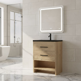 Meuble-lavabo Autoportant 24 po Chêne Brut avec Comptoir en Quartz Noir d’Ingénierie
