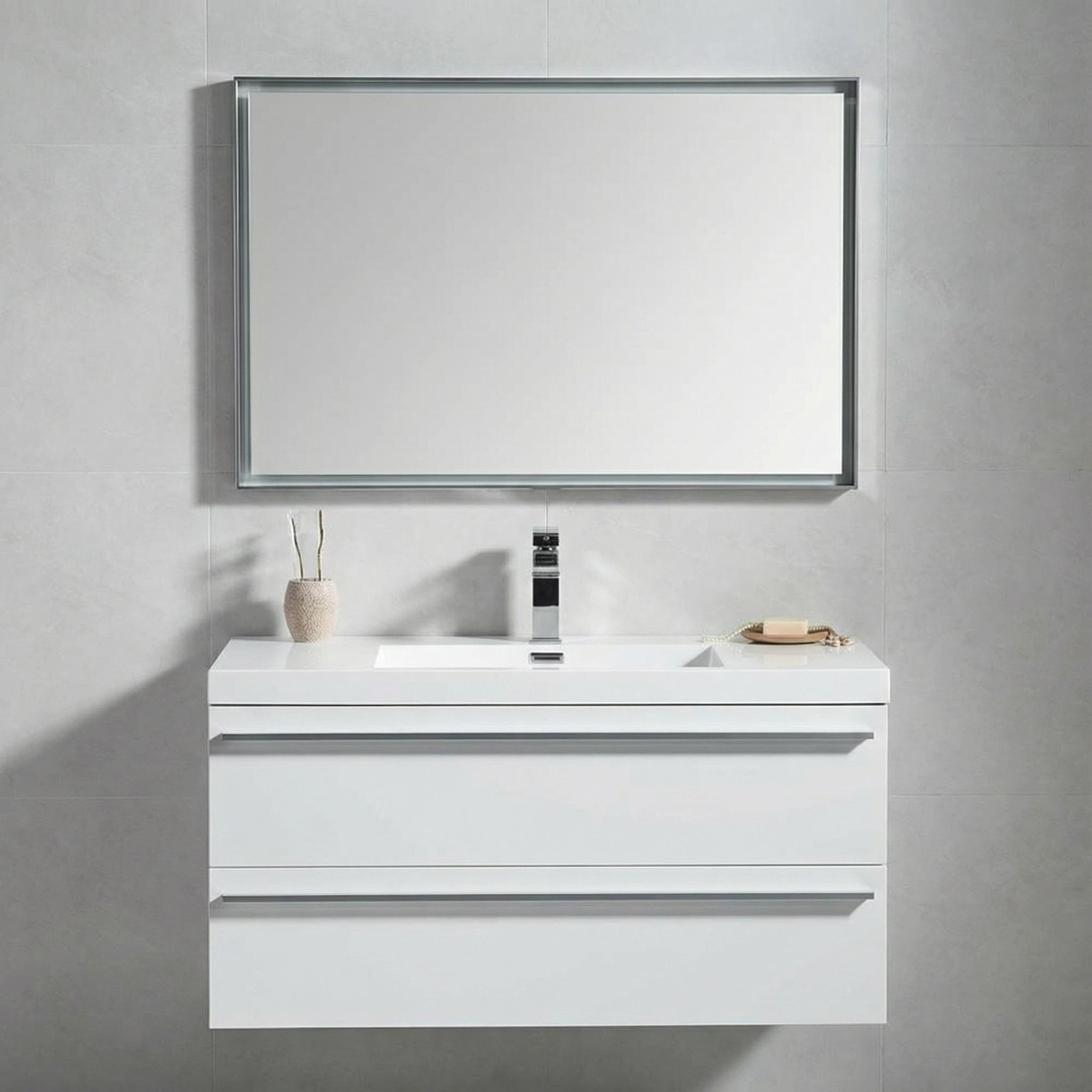 Meuble-Lavabo Mural Blanc de 36 po avec Comptoir en Polymarbre Blanc