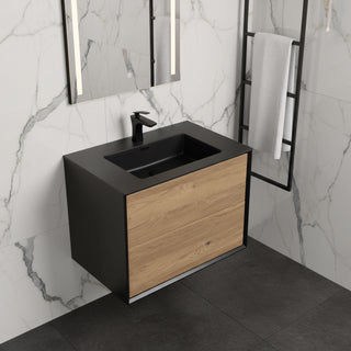 30" Black & Rough Oak Wall Mount Vanity with Black Engineered Quartz Countertop