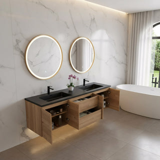 Meuble-Lavabo 72po Chêne Brut avec Comptoir de 72 Quartz Noir Lavabo Double