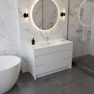 48" Matte White Freestanding Bathroom Vanity with White Ceramic Countertop