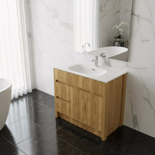 40" Frosted Oak Freestanding Bathroom Vanity with White Ceramic Countertop