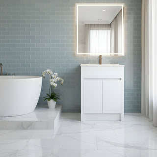 Meuble-Lavabo Autoportant 24po Blanc Mat avec Comptoir de Céramique Blanc