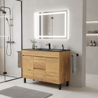 48" Frosted Oak Freestanding Single Sink Bathroom Vanity with Black Ceramic Countetop