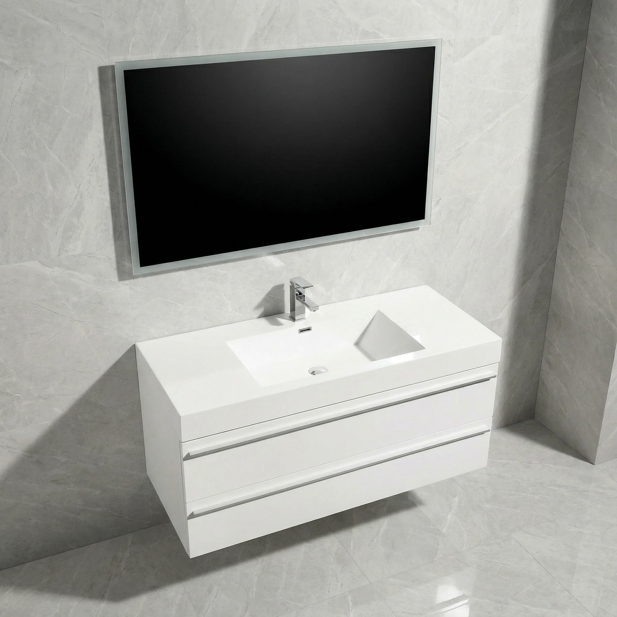 Meuble-Lavabo Mural Blanc de 48 po avec Comptoir en Polymarbre Blanc